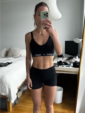 Nike Black Logo Elastic V‑Neck Sports Bra